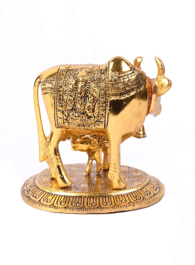 JAIPUR ACE Kamdhenu Cow with Calf Sculpture Brass Statue, Nandi Cow Sculpture - Medium, Golden - Image 5